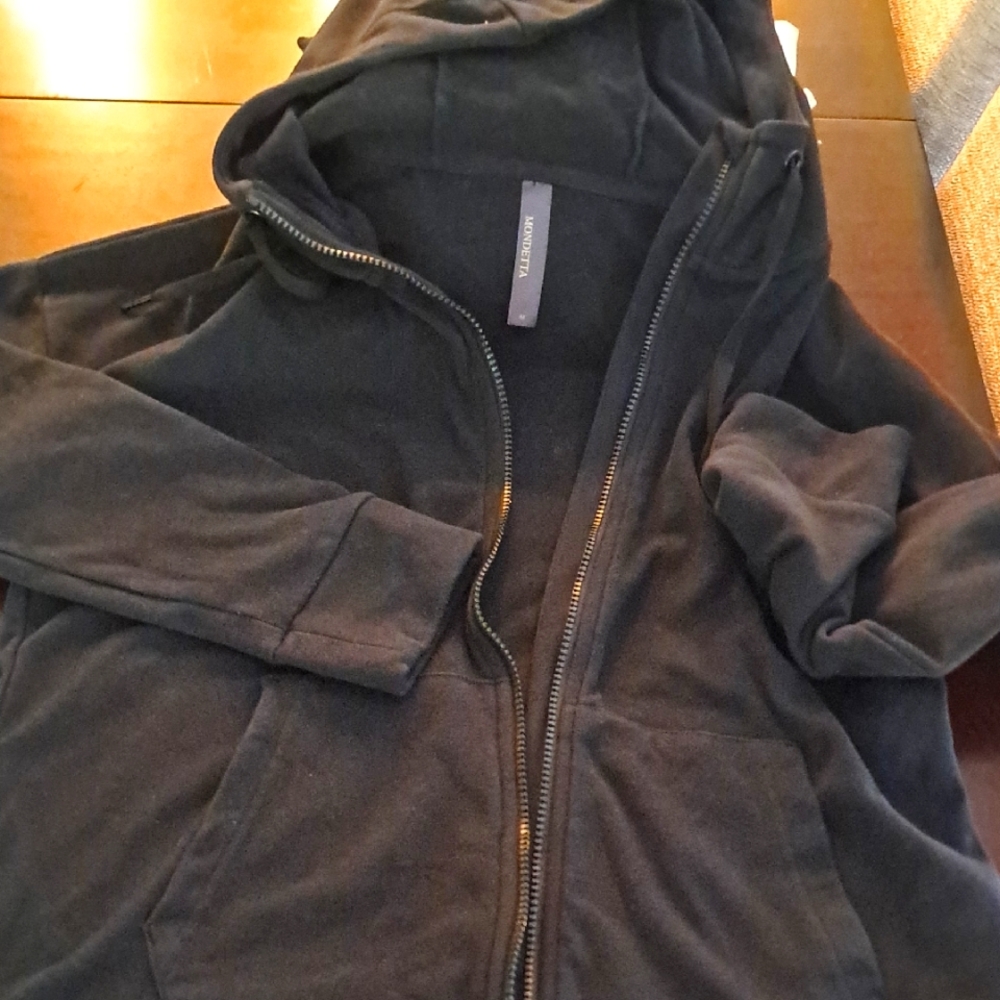 Mondetta Hoodie Womens Medium Black Zip Up Sweatshirt Pockets Sweater Stretch.